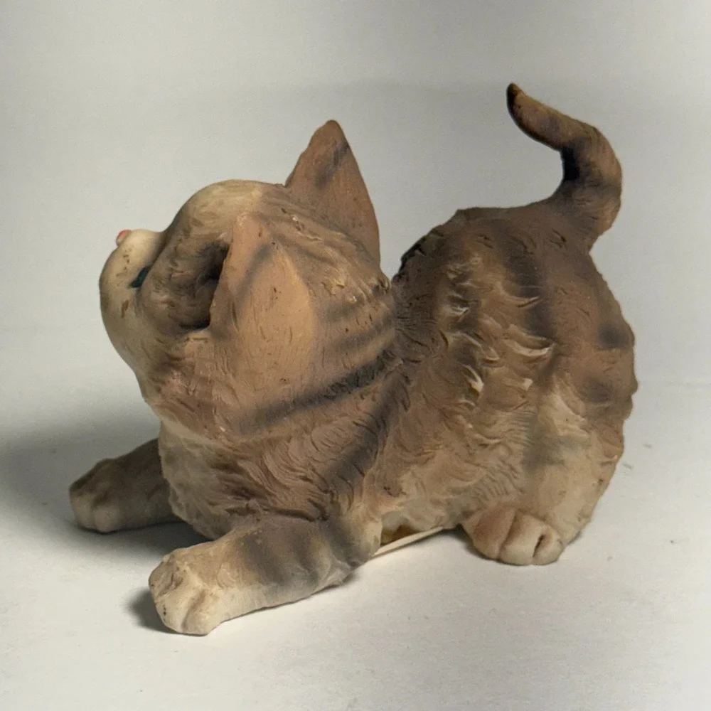 Vintage Kitten Figurine Brown & White Cat with Blue Eyes – 1990s Walmart